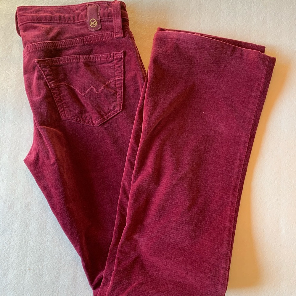AG rose colored velvet corduroy jeans